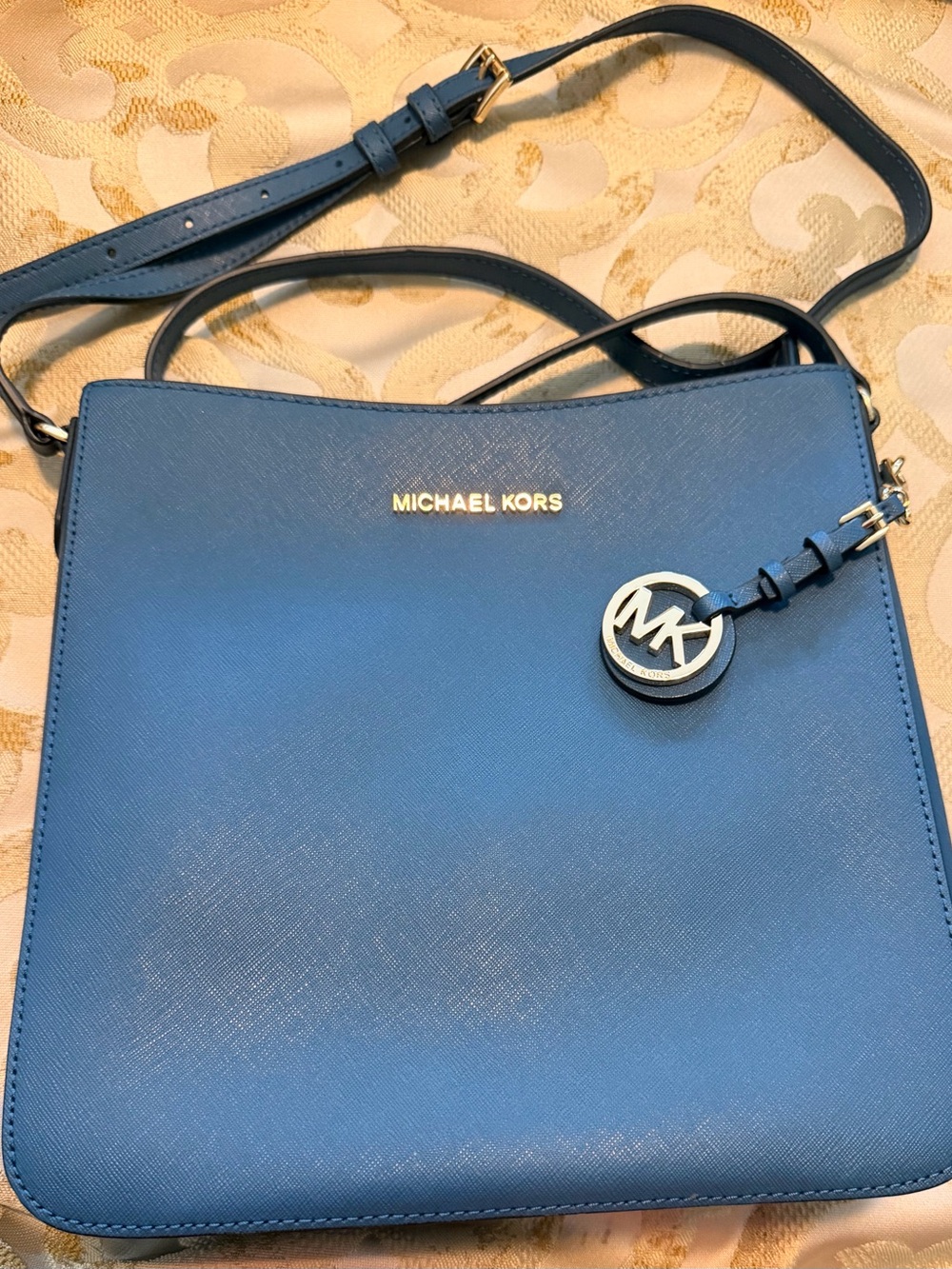 Michael Kors Aqua Blue Tote with Gold Logo Plaque - Picture 2 of 8